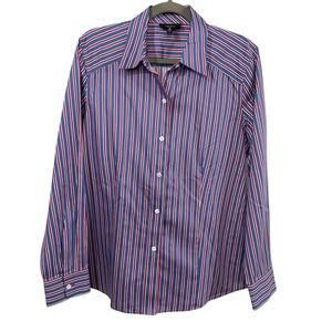 Foxcroft Quality Made Striped Blue and Red Shirt